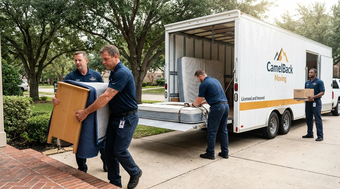 Crew loading residential truck for cross-state move from Mesquite, NM