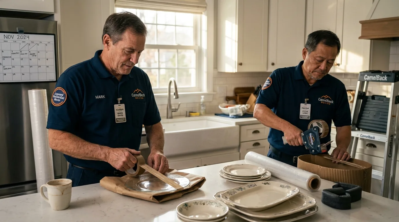 Professional crew packing kitchen dishware in Mesquite, NM